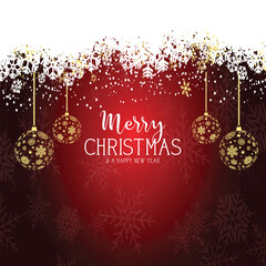 Decorative Christmas And New Year Background With Hanging Bauble.  Bright Christmas and New Year design holiday frame. Vector illustration