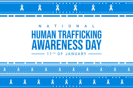 National human trafficking awareness day celebration with ribbons and beautiful borders. Banner and flyer concept for National human trafficking awareness day on January 11