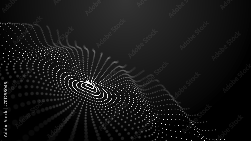 Poster sphere with moving information particles. global communication technology. 3d rendering.