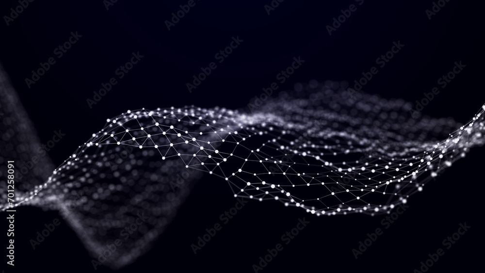 Poster futuristic wave of smooth lines.wire network technologies.cyber security background. 3d rendering.