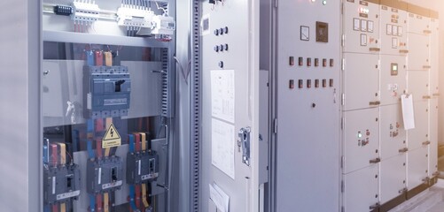 Main breaker on the distribution panel control,Electrical switch gear at Low Voltage power control...