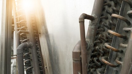 Condensor piping on the refrigerant system in chiller compressor. Refrigerant pipe in condensor...
