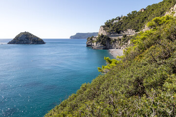 Fototapeta na wymiar Spiaggia Baia delle Sirene di Bergeggi in Liguria