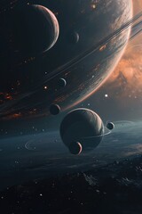 Deep space planets, awesome science fiction wallpaper, Cosmic landscape. Background for computer...