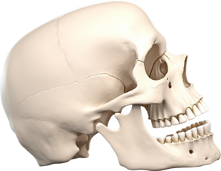 Angled skull bone isolated on transparent background. PNG