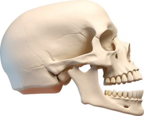 Angled skull bone isolated on transparent background. PNG
