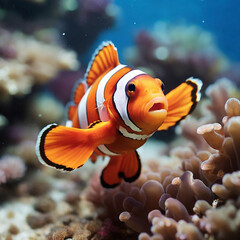 Naklejka na ściany i meble Clownfish A Deep Dive into Their Colorful Lives and Ocean Adventures ai generated