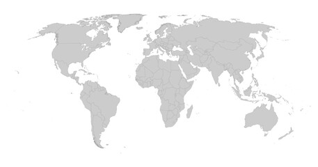 Fototapeta na wymiar Detailed gray world map on white. Vector illustration.