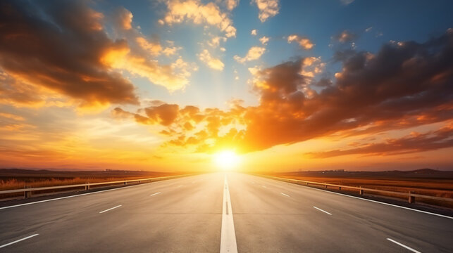 Background of dramatic sunset on empty highway road