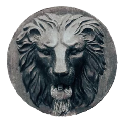 Poster European figure relief metal bronze lion head isolated PNG photo with transparent background. © Natalya Nepran
