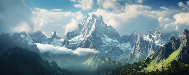 A beautiful snowy mountains landscape, amazing view - obrazy, fototapety, plakaty