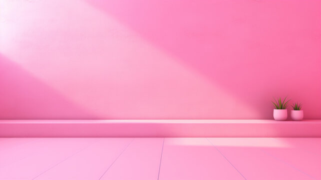 Pink solid background with pink wall and pink floor
