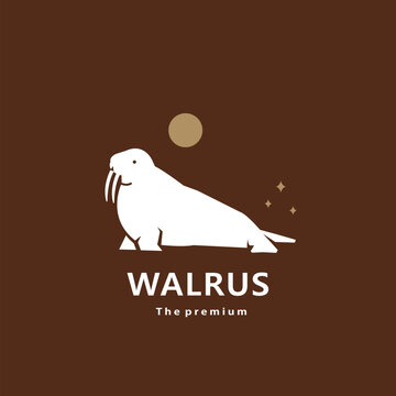 animal walrus natural logo vector icon silhouette retro hipster	