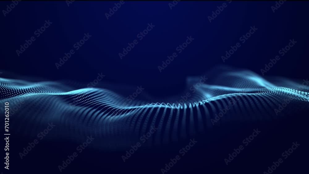 Poster abstract background grid. data stream. futuristic blue particle wave. 3d rendering. seamless loop.