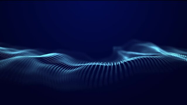 Abstract background grid. Data stream. Futuristic blue particle wave. 3d rendering. Seamless loop.