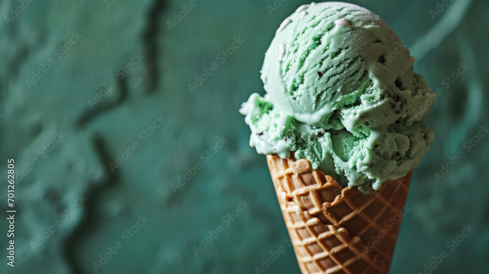 Wall mural traditional irish green color ice cream in a cone, st patric celebration