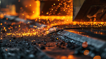 Sparks fly in industrial metalworking process.
