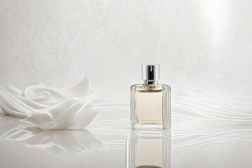 elegant perfume bottle template, satin and sliky cloth background