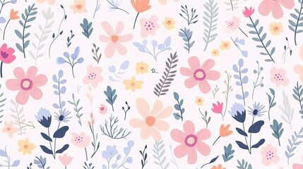 Soft floral patterns bloom across this textile design, creating a harmonious and gentle visual experience