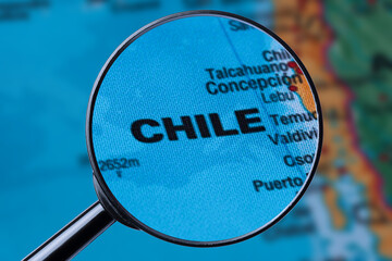 Map of CHILE through magnifying glass.