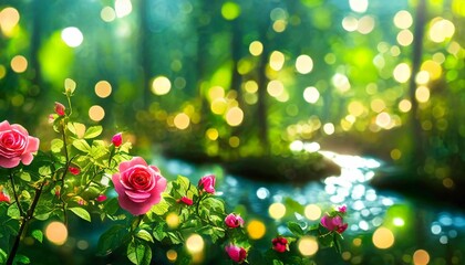 beautiful roses in the forest using bokeh effect ai generated 