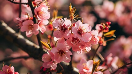 Beautiful Closeup View of Cherry Blossoms in Bloom, Captivating Nature's Delicate Beauty