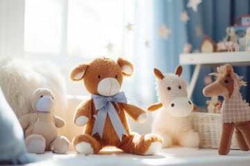 Adorning a kid's room, a plush teddy bear serves as a cute and comforting decoration.