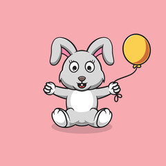 Cute rabbit with party balloons cartoon illustration