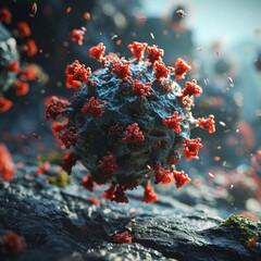 3D model of Adeno Associated virus AAV. Adenovirus can cause ARVI and other disease. Outbreaks and pandemic medical health risk concept.