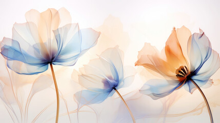 Naklejka premium Elegant tender flowers transparent watercolour background. Pastel colour palette. Generative AI