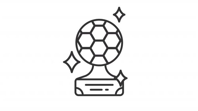 Animated trophy icon. Football winner line animation. Tournament prize. Soccer award for winner team. Black illustration on white background. HD video with alpha channel. Motion graphic