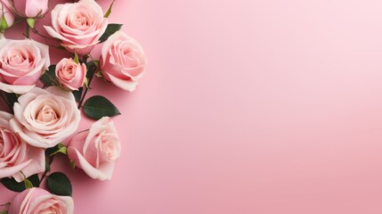 Roses on a pink background and copy space 