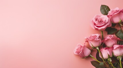 Roses on a pink background and copy space