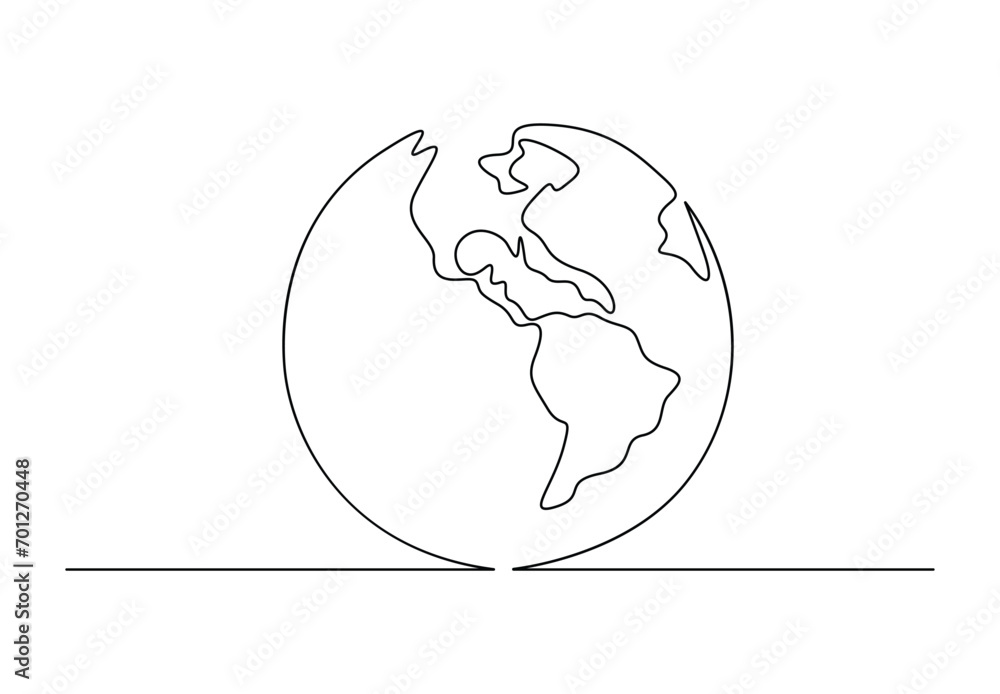 Poster continuous one line drawing of globe. isolated on white background vector illustration. pro vector.