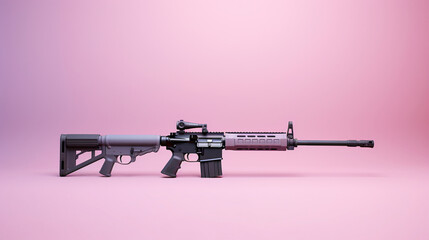 Modern semiautomatic hunting rifle barrels on a isolated on pink background - obrazy, fototapety, plakaty