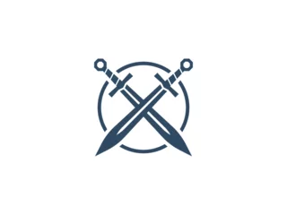Fotobehang sword circle logo vector icon illustration, logo template © Rezaalfarid204