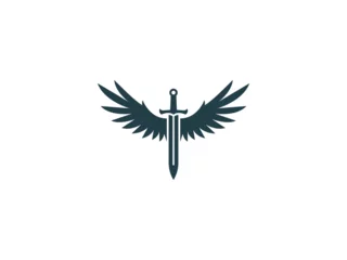 Fotobehang sword wings logo vector icon illustration, logo template © Rezaalfarid204