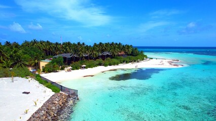 Huraa Island - Maldives - Aerial view over the beautiful sandy beach
