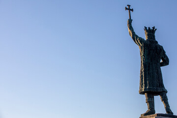 Fototapeta na wymiar Statue of Stephen III of Moldavia, most commonly known as Stephen the Great, in Chisinau, Moldova