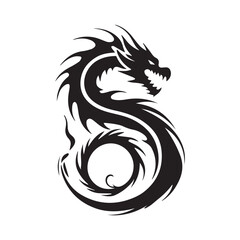 illustration logo tattoo black and white dragon