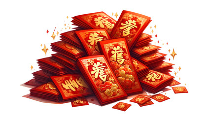  Watercolor of a pile of  red envelopes (hongbao) for Chinese New Year.