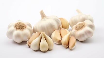 Fototapeta premium Healthy diet. Vegetables. A handful of garlic on white background. Isolated