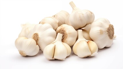 Obraz na płótnie Canvas Healthy diet. Vegetables. A handful of garlic on white background. Isolated
