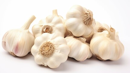 Healthy diet. Vegetables. A handful of garlic on white background. Isolated