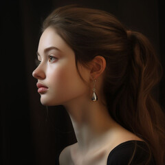 portrait of a woman, Posing earring model: and big brown eyes with long hair