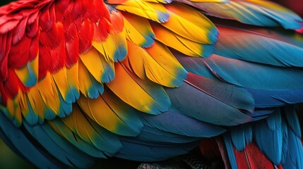 Obraz premium Colorful macaw feather texture with vibrant hues and detailed patterns.