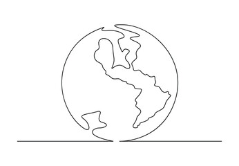 The Earth globe one continuous line drawing of world map vector illustration. Premium vector.