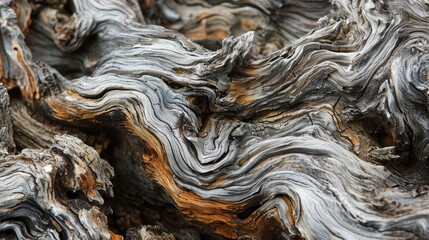 Weathered driftwood texture with sun-bleached colors and gnarled surface. - obrazy, fototapety, plakaty