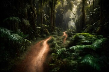 Fototapeta premium greenery spread all-around in the green mountain with colorful colorful flowers booms here in plenty with pink furniture in the sunset picnic point abstract background 