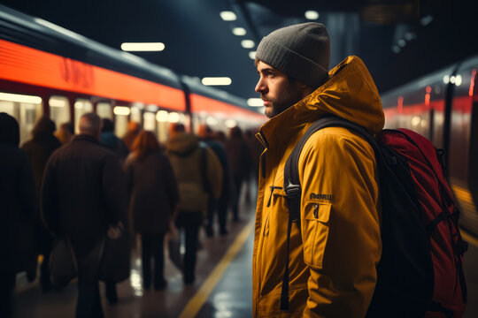 Man in yellow jacket and gray hat.